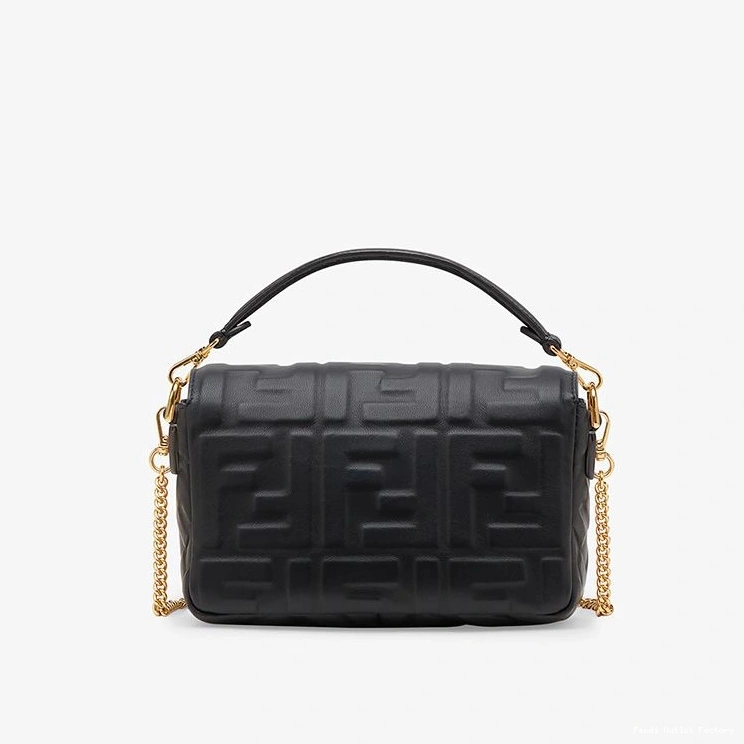 Affordable HOT Nappa Bag In Mini Fendi Baguette Leather Motif Black FF 0712